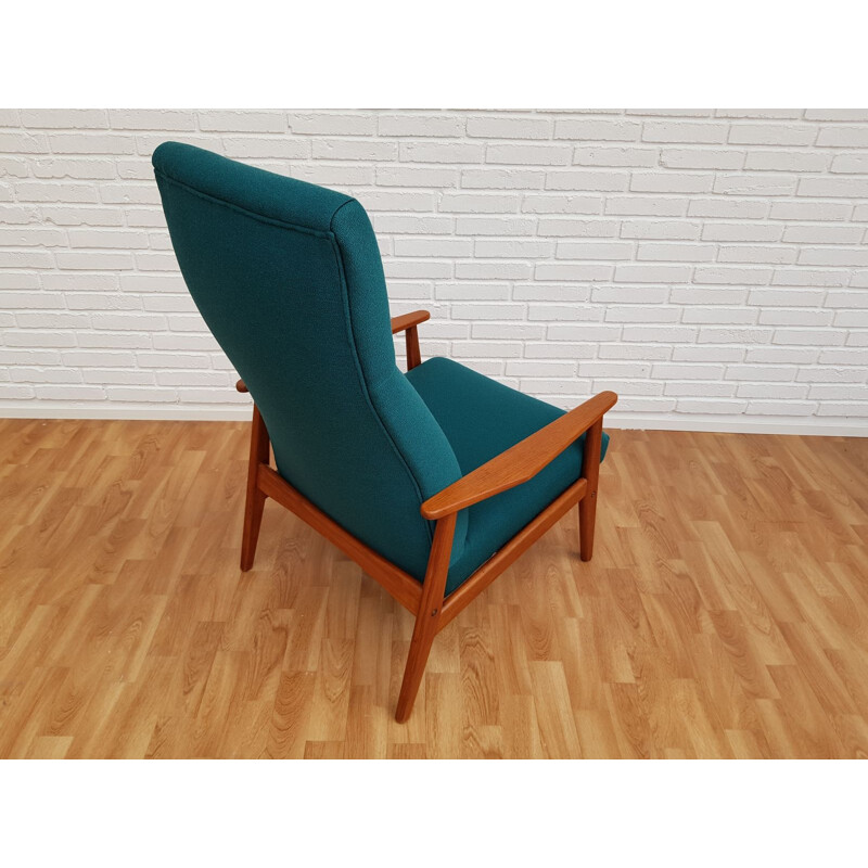 Vintage teak greenblue armchair with swing function 1960s