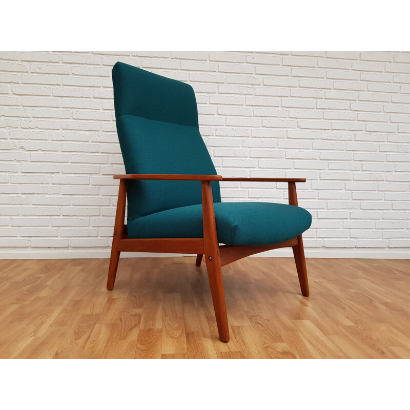 Vintage teak greenblue armchair with swing function 1960s