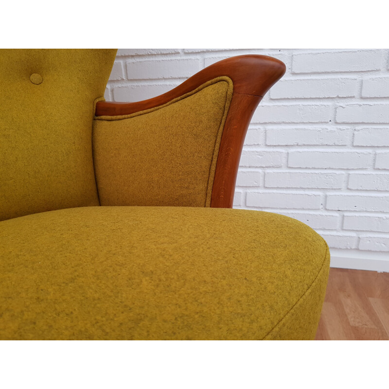 Fauteuil vintage jaune avec repose pieds 1960