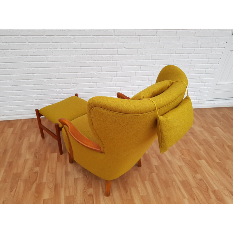 Vintage yellow armchair with foot stool 1960s