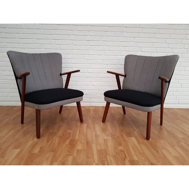 Pair of Danish armchairs in wool and teak