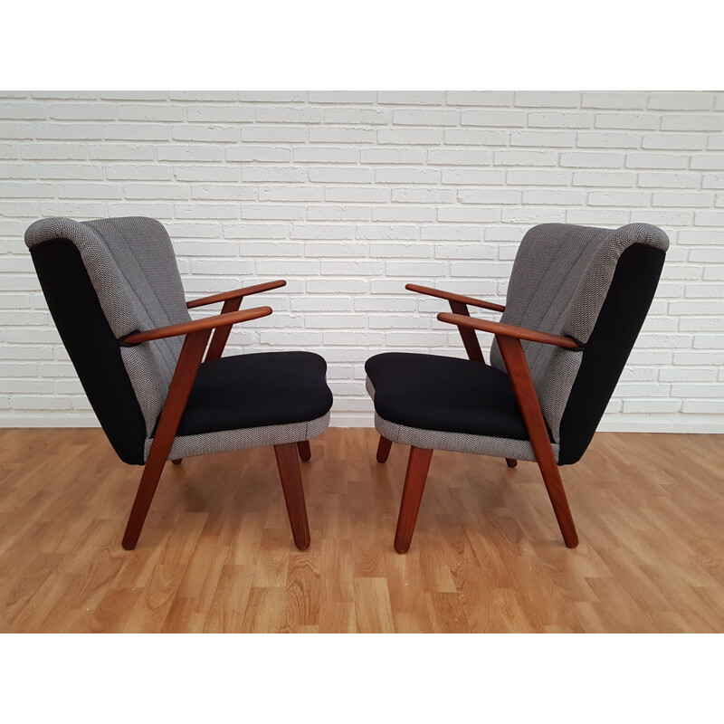 Pair of Danish armchairs in wool and teak