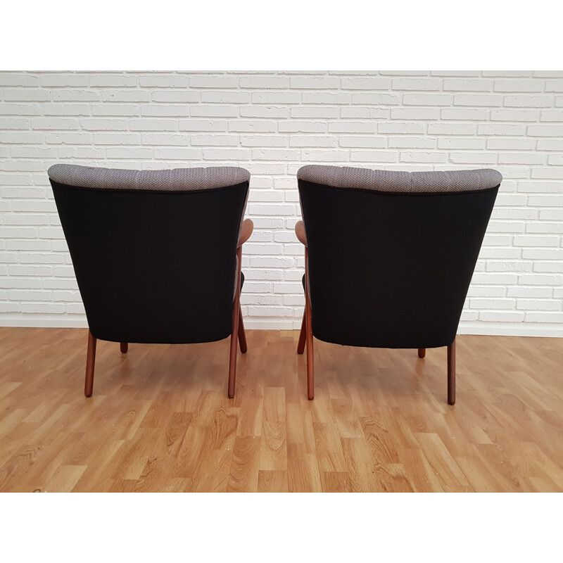 Pair of Danish armchairs in wool and teak