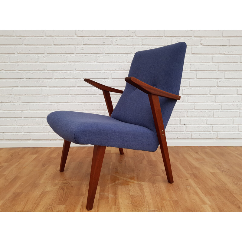 Scandinavian blue armchair in teak