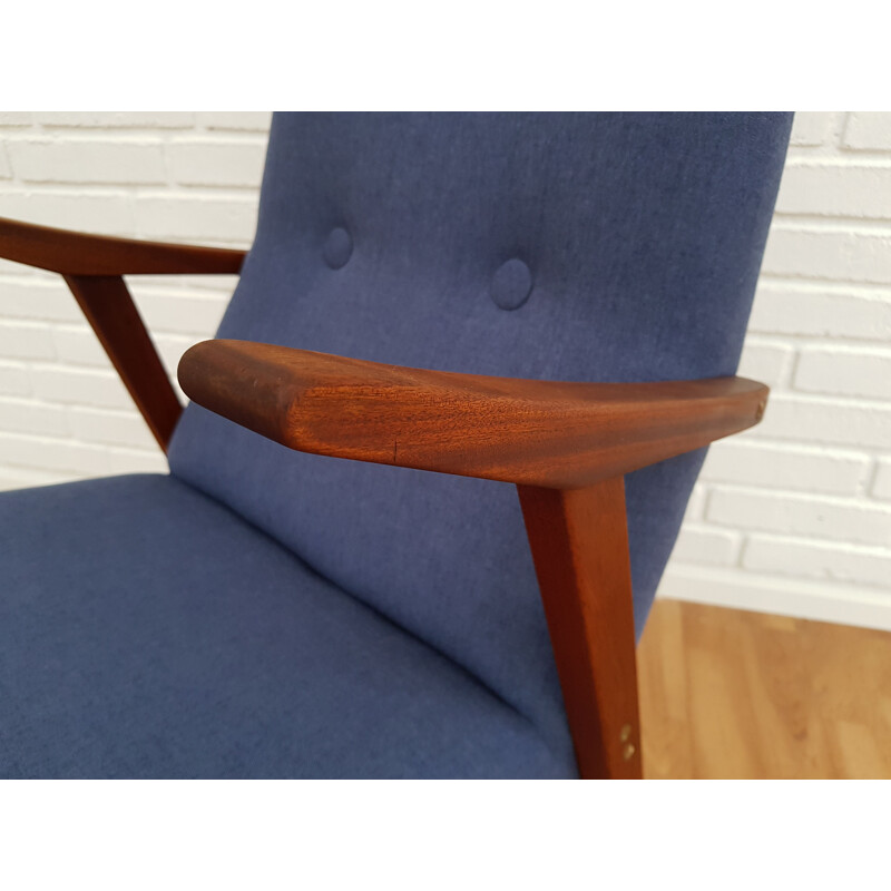 Scandinavian blue armchair in teak