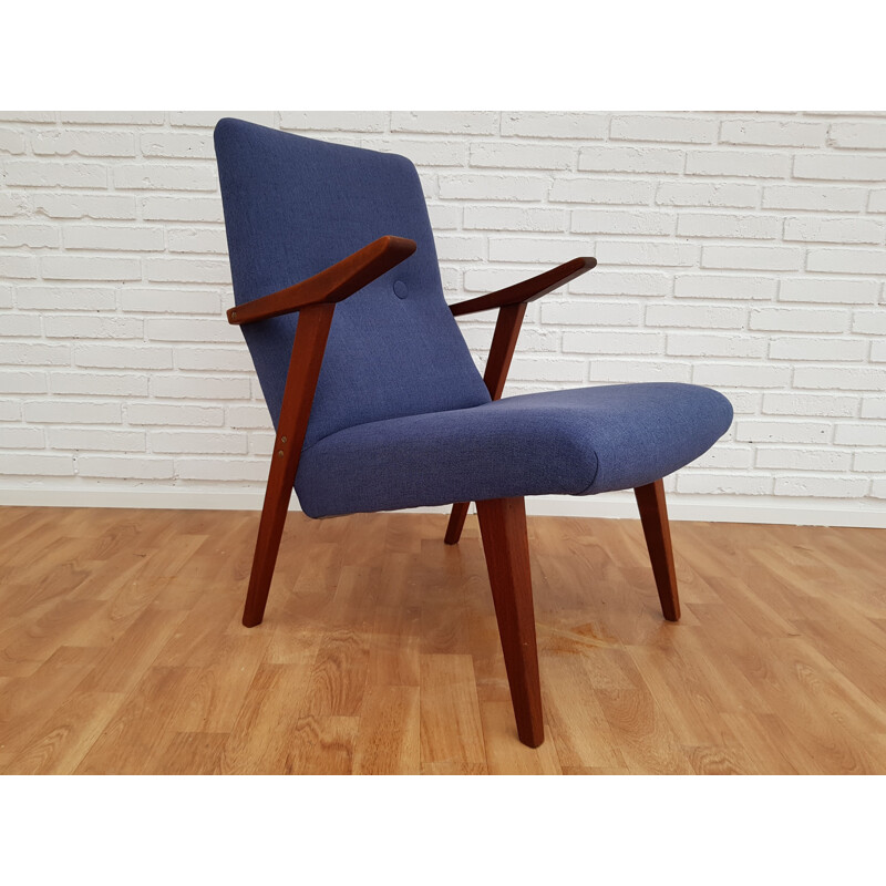 Scandinavian blue armchair in teak