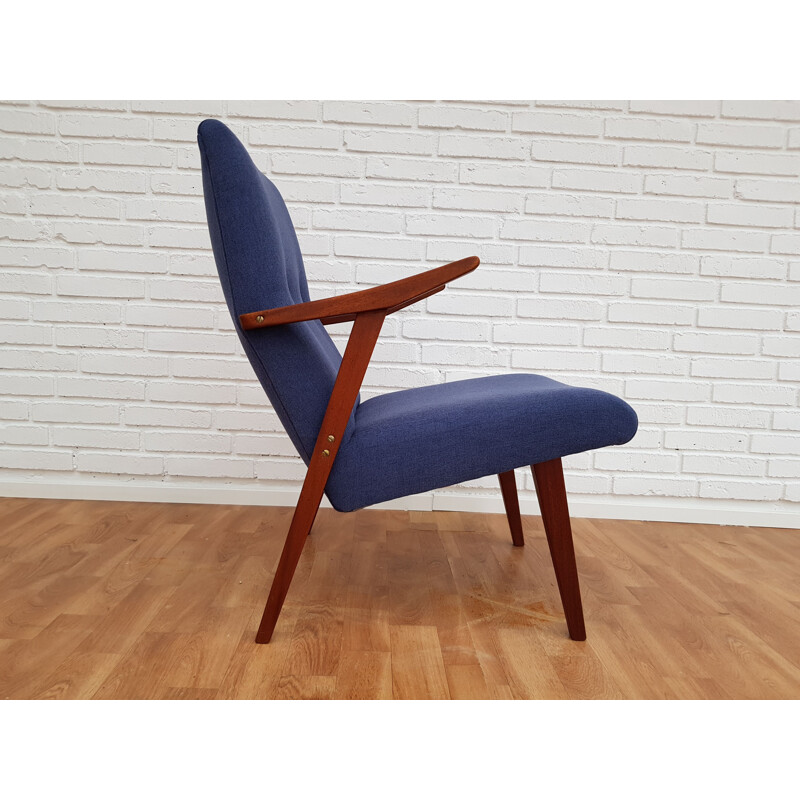 Scandinavian blue armchair in teak