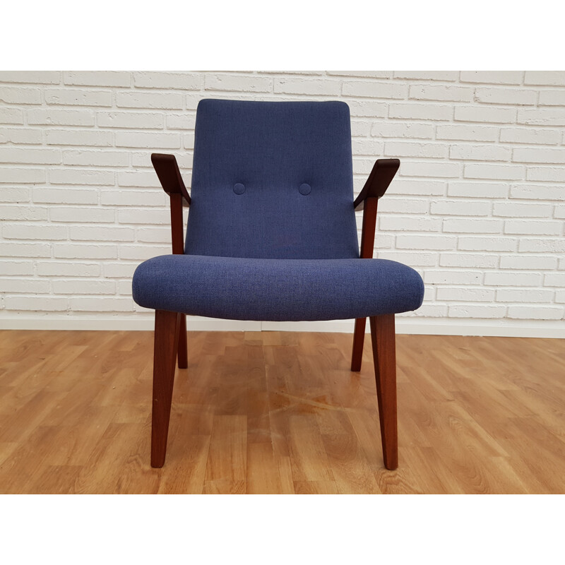 Scandinavian blue armchair in teak