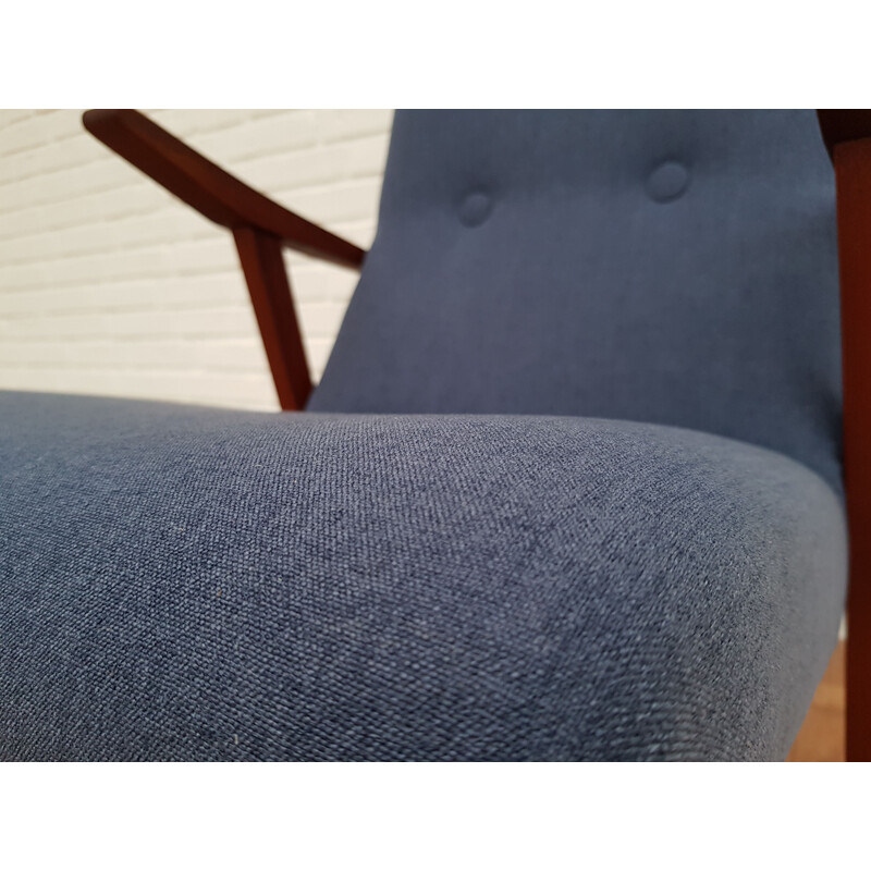 Scandinavian blue armchair in teak