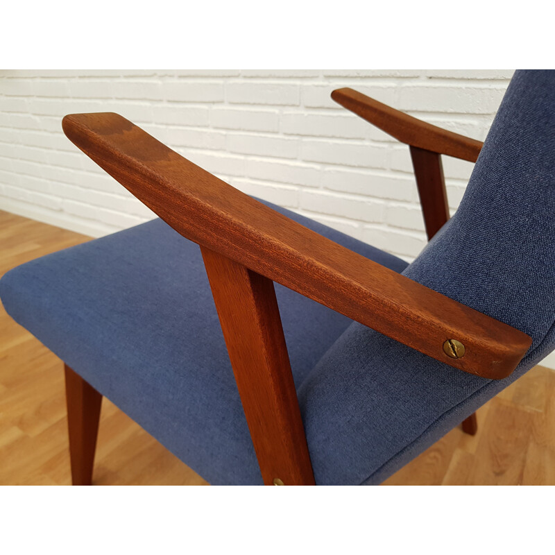 Scandinavian blue armchair in teak