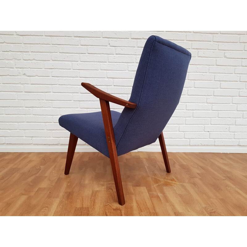 Scandinavian blue armchair in teak