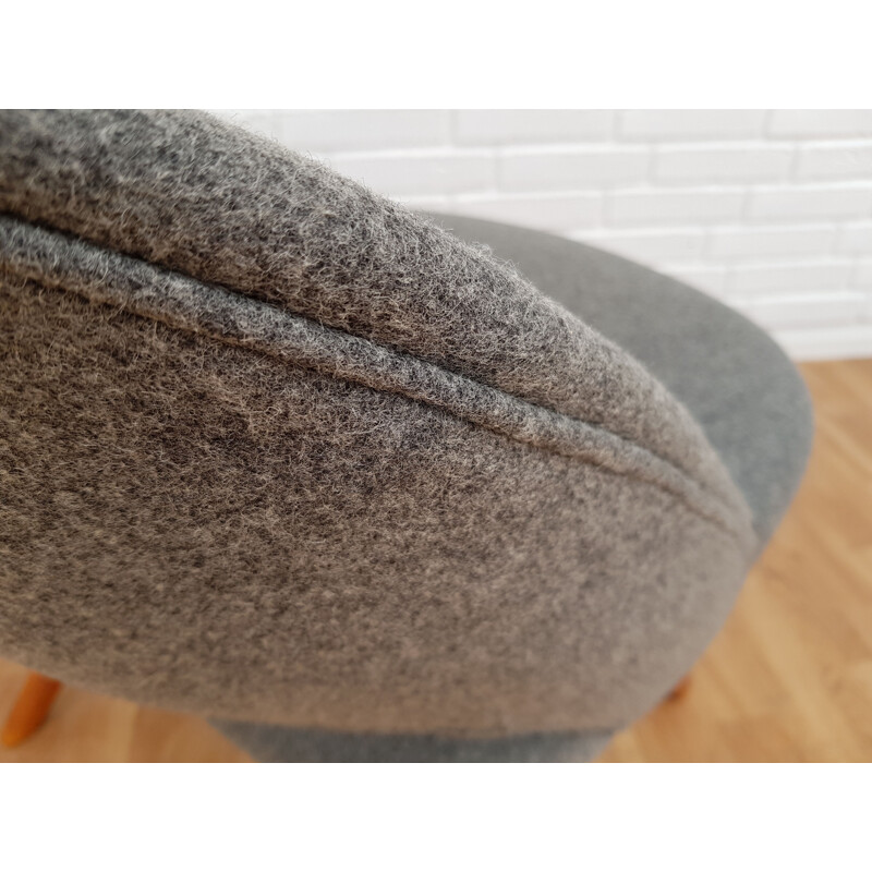 Scandinavian armchair in grey wool and beech