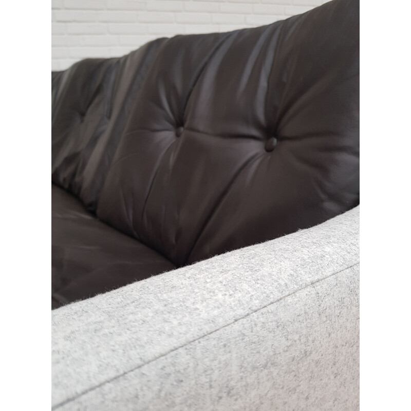 Danish 3-seater sofa in wool and leather