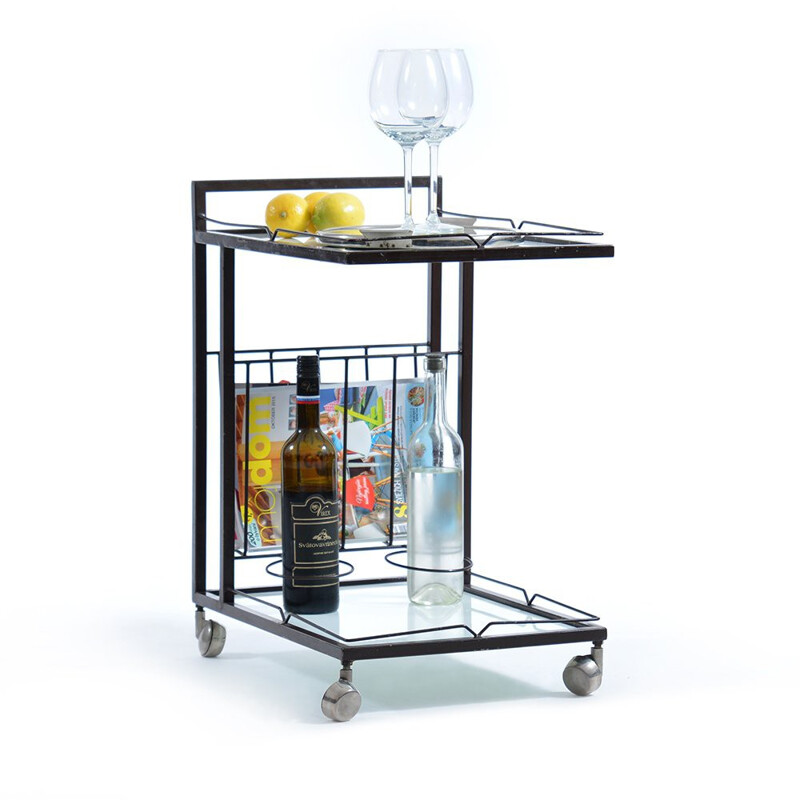 Serving trolley in metal and white glass - 1970s