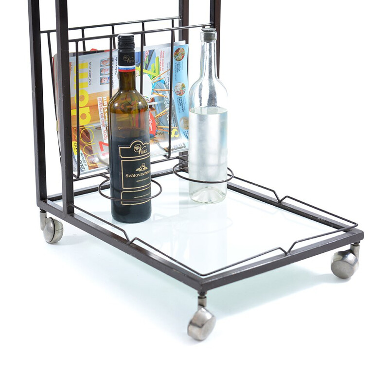 Serving trolley in metal and white glass - 1970s