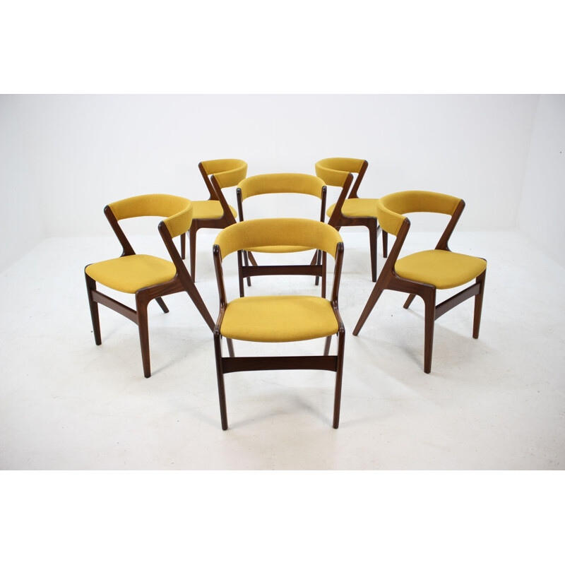 Set of 6 yellow chairs in teak by Kai Kristiansen
