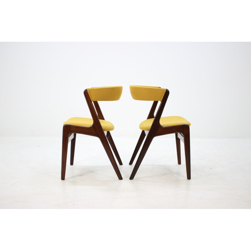 Set of 6 yellow chairs in teak by Kai Kristiansen