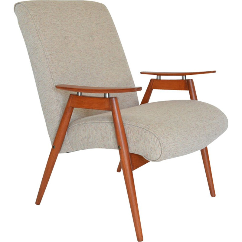 Vintage Jirutek armchair in beige fabric and wood 1960