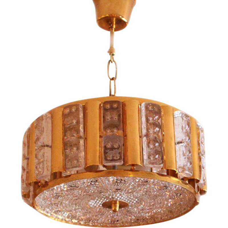 Vintage pendant lamp for Orrefors in brass and glass 1970