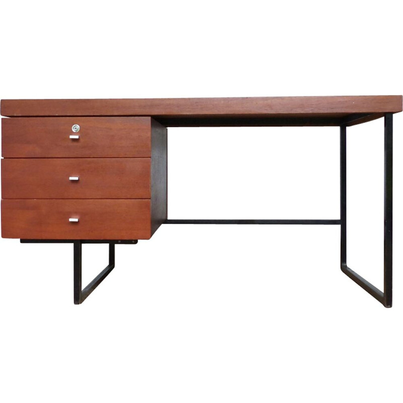 Vintage Standard desk for Meurop in teak and metal 1960