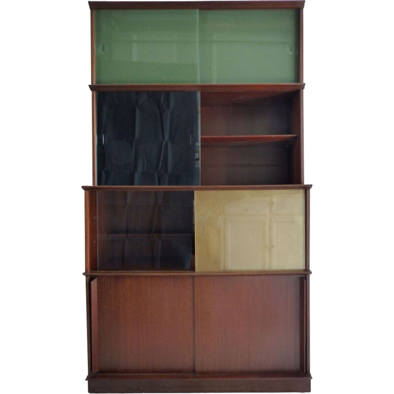 Vintage Oscar library for Meubles Oscar in glass and mahogany 1970