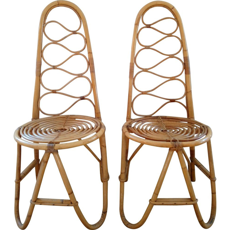 Pair of vintage chairs in bamboo and rattan 1970s