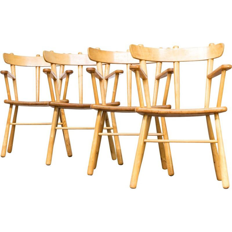 Ensemble de 4 chaises à repas vintage en chêne rond années 1970