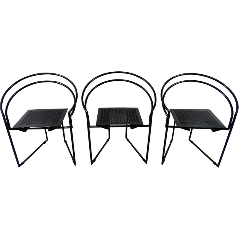 Ensemble de 3 chaises vintage La Tonda par Mario Botta pour Alias en fer noir 1980