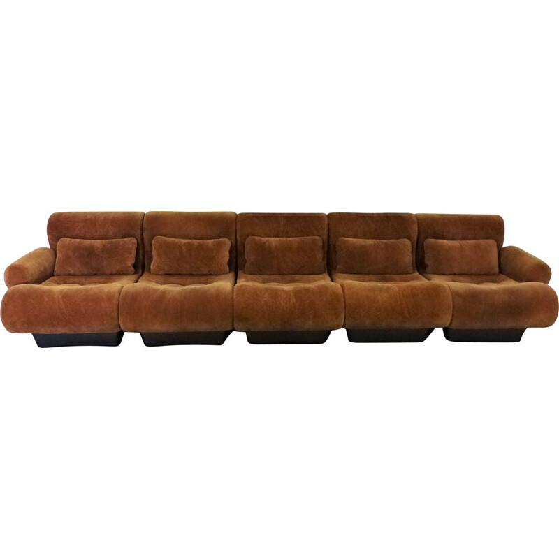 Vintage modular seating group Sofaletta for Zapf in brown fabric