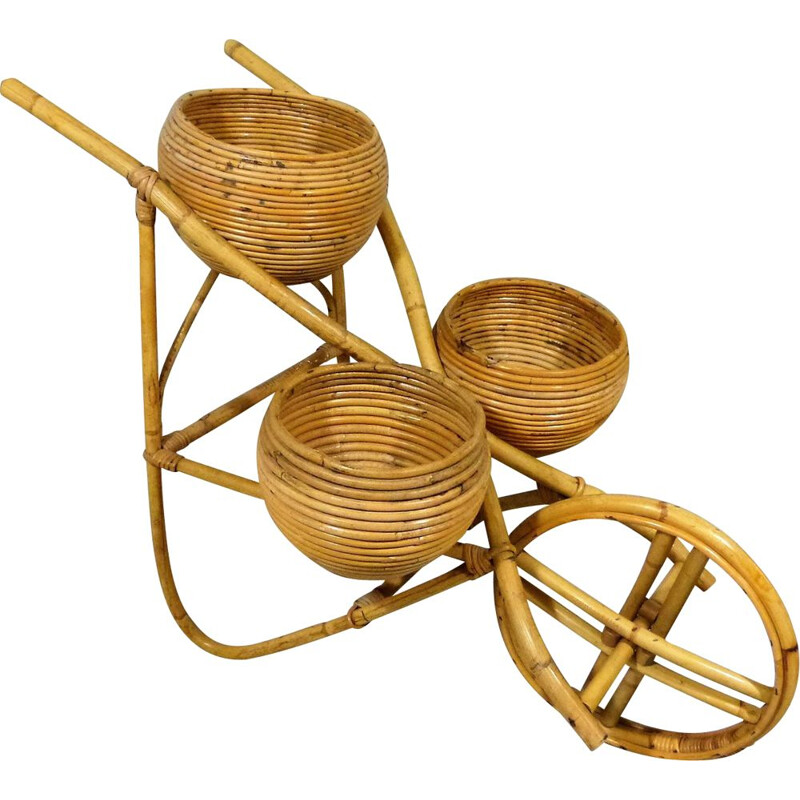 Vintage plant stand in rattan 1960