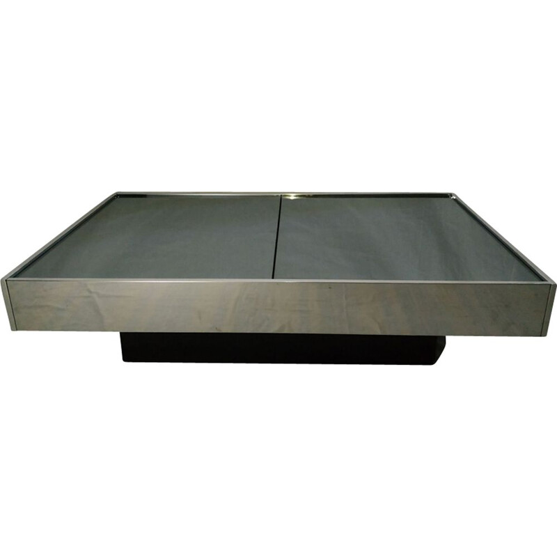 Vintage coffee table in glass metal and steel 1970