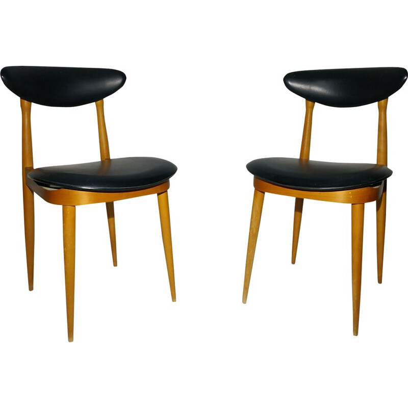 Pair of vintage Baumann chairs model Unicorn in wood 1960