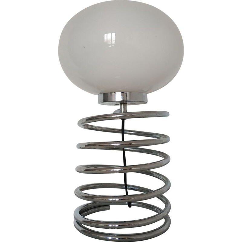 Vintage spring lamp in opaline and chromed steel 1970