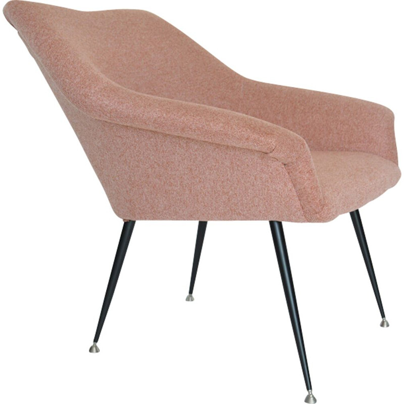 Vintage armchair in pink fabric and metal 1970