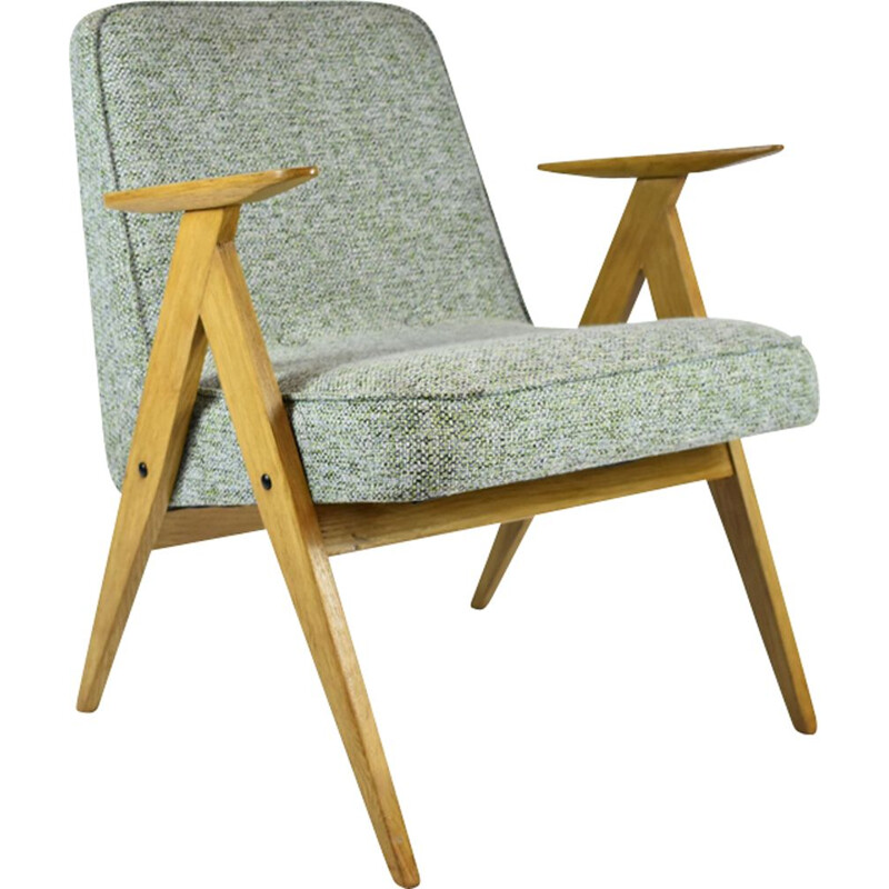 Vintage armchair in green fabric and wood 1970