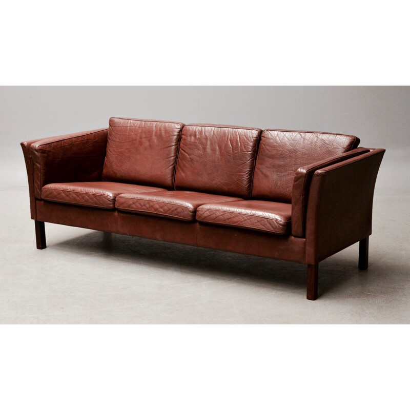 Vintage brown leather 3-seater sofa