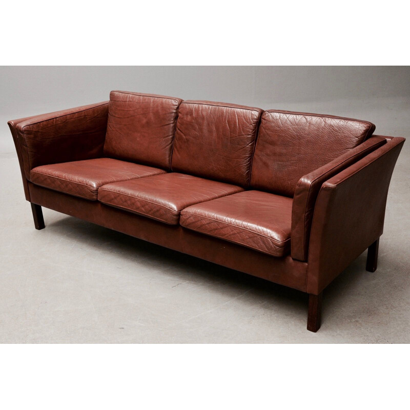 Vintage brown leather 3-seater sofa