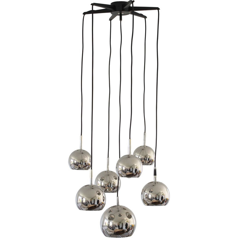 Vintage chandelier cascading chrome Space Age 1970s 