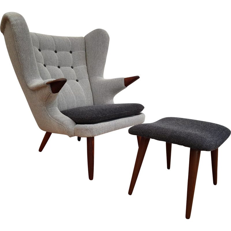 Vintage lounge chair & stool Papa Bear in rosewood and beech Svend Skipper, Skippers Møbler