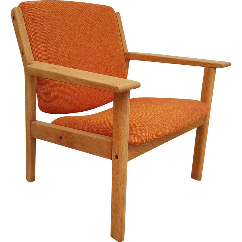 Vintage armchair in oak and Kvadrat fabric by FDB Mobler Denmark 1970s