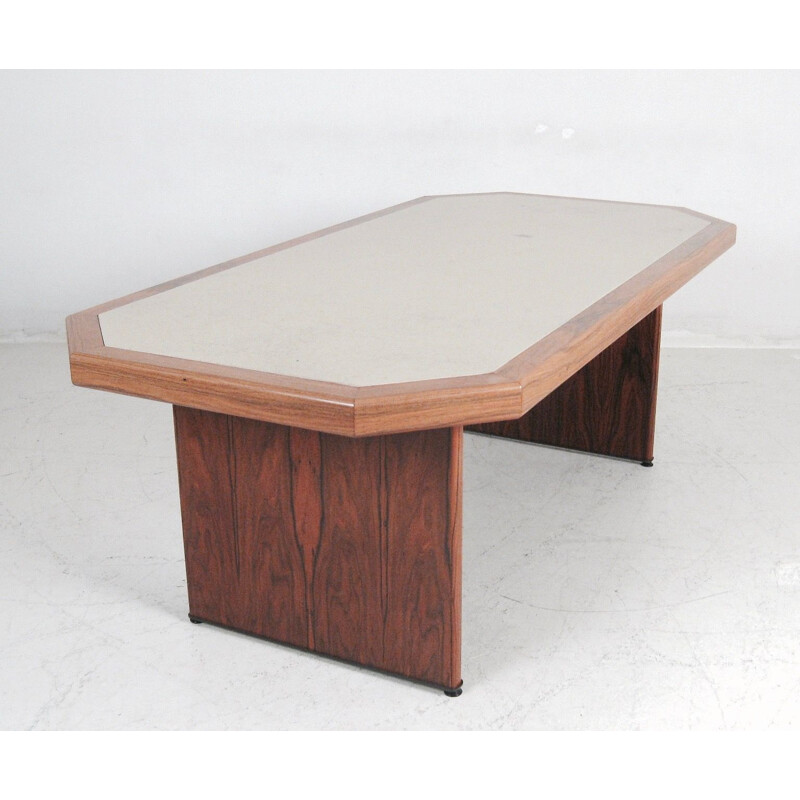 Large beige desk in rosewood, edition Knoll Antimott
