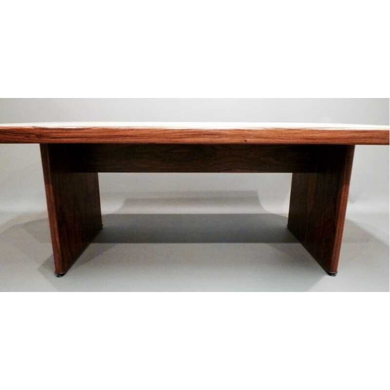 Large beige desk in rosewood, edition Knoll Antimott