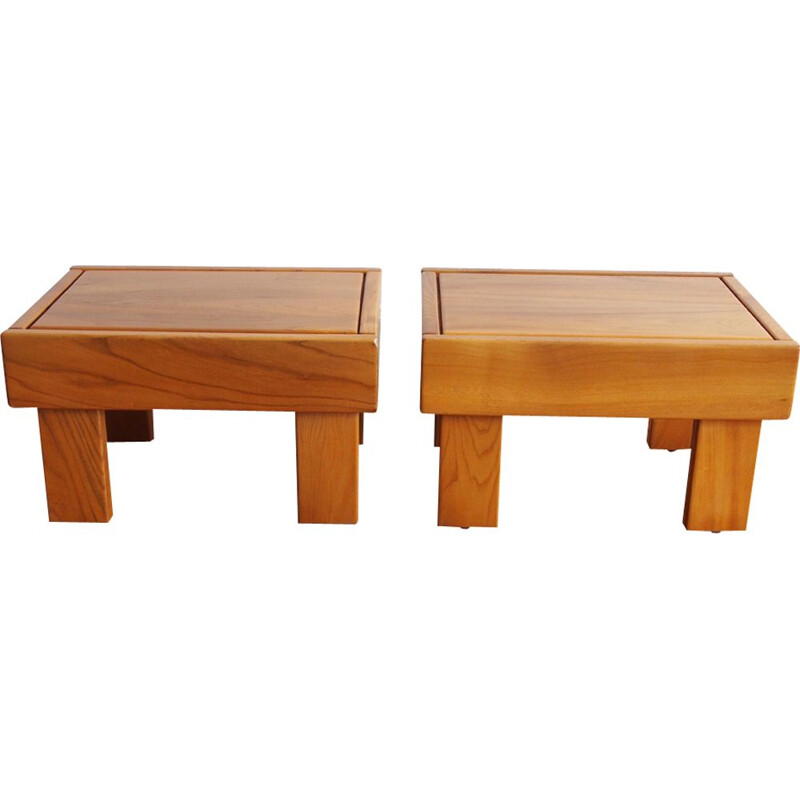 Pair of vintage side tables in solid Elm 1980