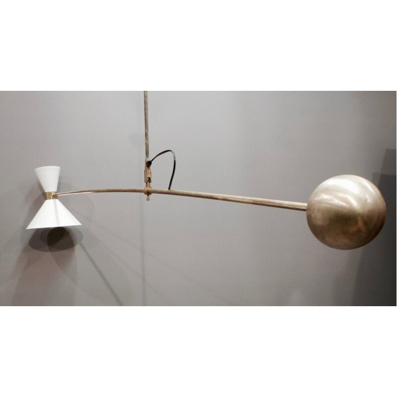 Vintage modular pendant lamp in metal and brass