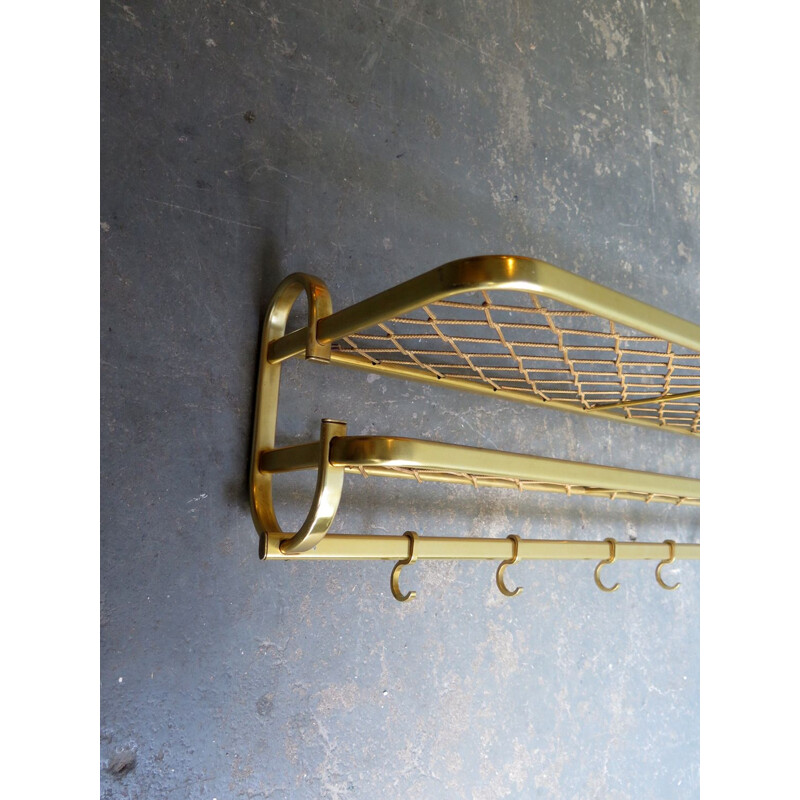 Vintage golden aluminium coat rack with sting shelf 1960