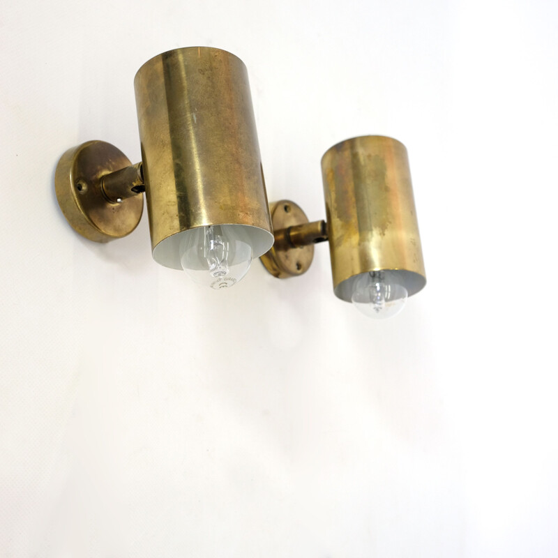 Pair of vintage italian sconces in gilded metal and brass 1950