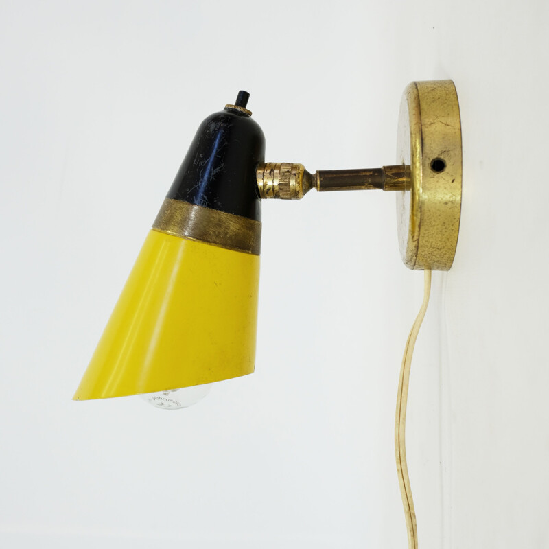 Vintage italian yellow and black sconce 1950
