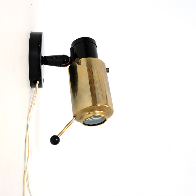 Vintage Zodiac two-tone sconce for LITA in black metal and brass 1950