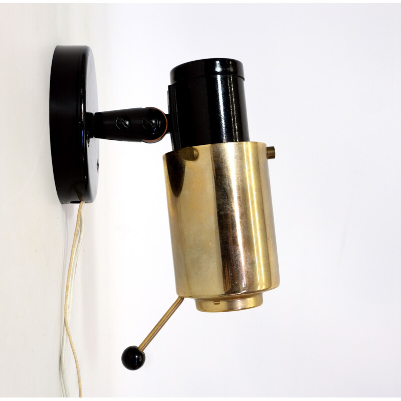 Vintage Zodiac two-tone sconce for LITA in black metal and brass 1950