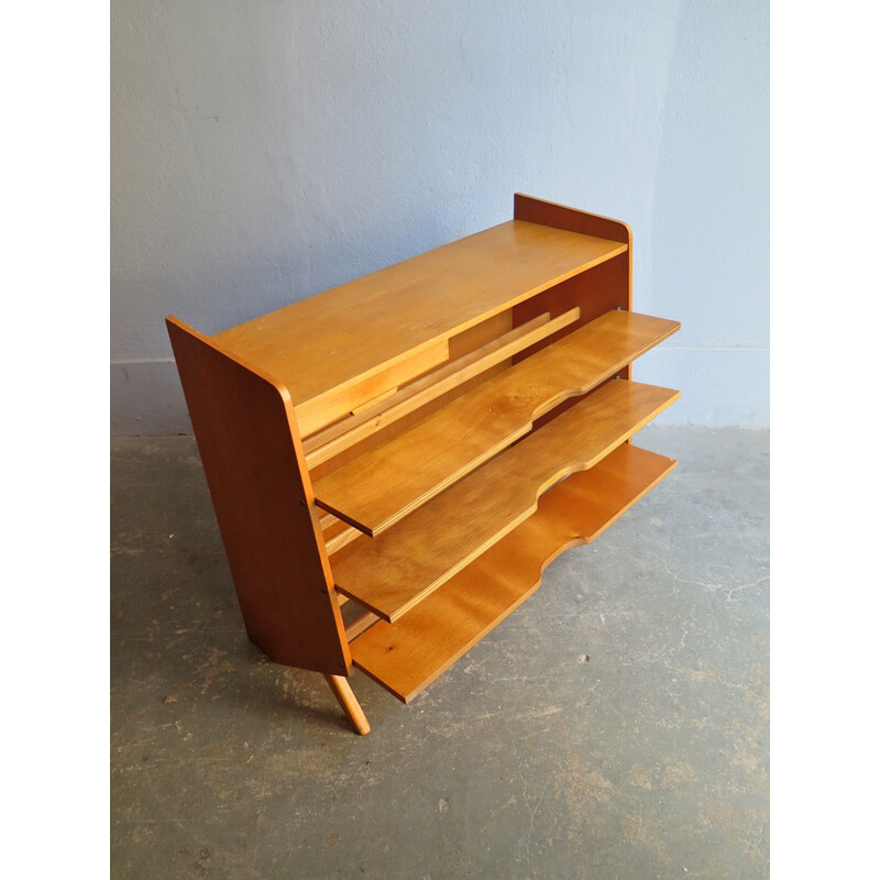 Vintage shoe storage cabinet in wood and formica 1950's